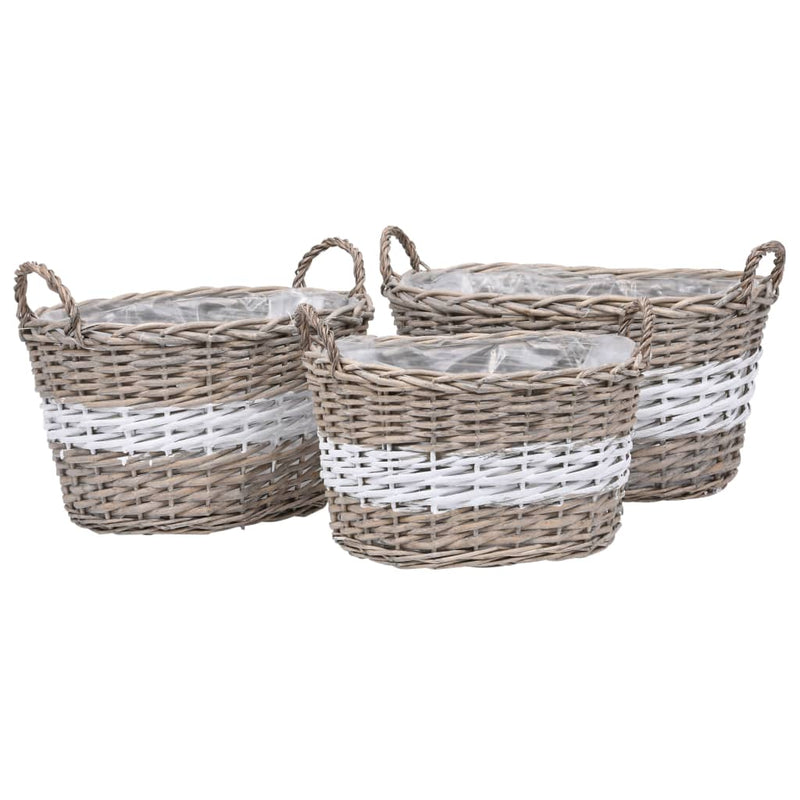 Afbeelding laden in galerijviewer, Vidaxl plantenbakken verhoogd 3 st wicker met pe-voering
