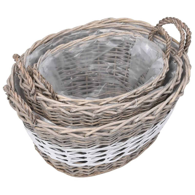 Afbeelding laden in galerijviewer, Vidaxl plantenbakken verhoogd 3 st wicker met pe-voering
