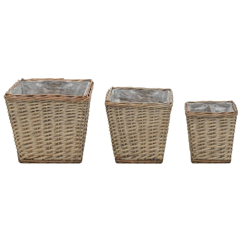 Afbeelding laden in galerijviewer, Vidaxl plantenbakken verhoogd 3 st wicker met pe-voering
