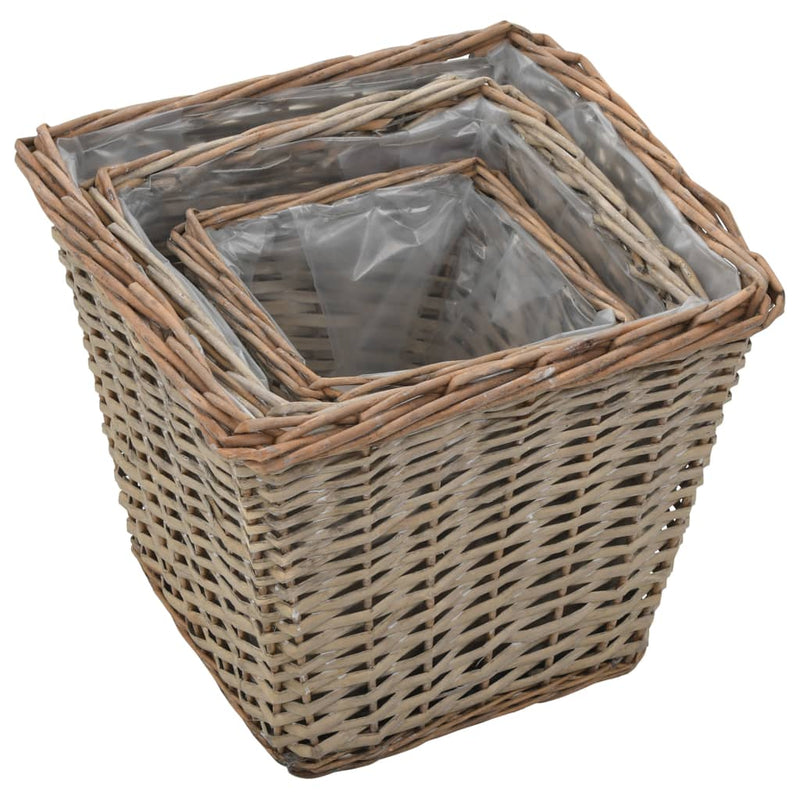 Afbeelding laden in galerijviewer, Vidaxl plantenbakken verhoogd 3 st wicker met pe-voering
