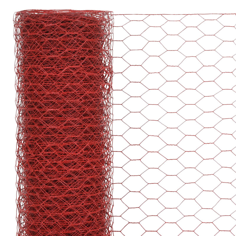 Afbeelding laden in galerijviewer, VidaXL Kippengaas 25x0,5 m staal met PVC coating rood
