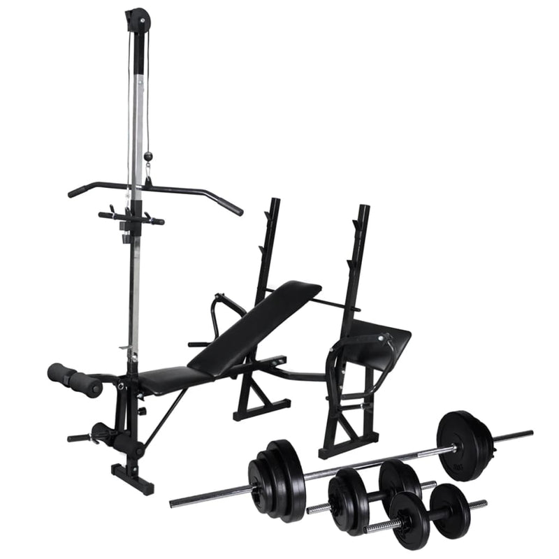 Afbeelding laden in galerijviewer, VidaXL Trainingsbank met gewichtenrek en halterset 30,5 kg

