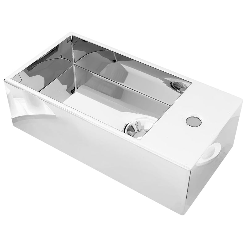Afbeelding laden in galerijviewer, Vidaxl wastafel met overloop 49x25x15 cm keramiek zilverkleurig

