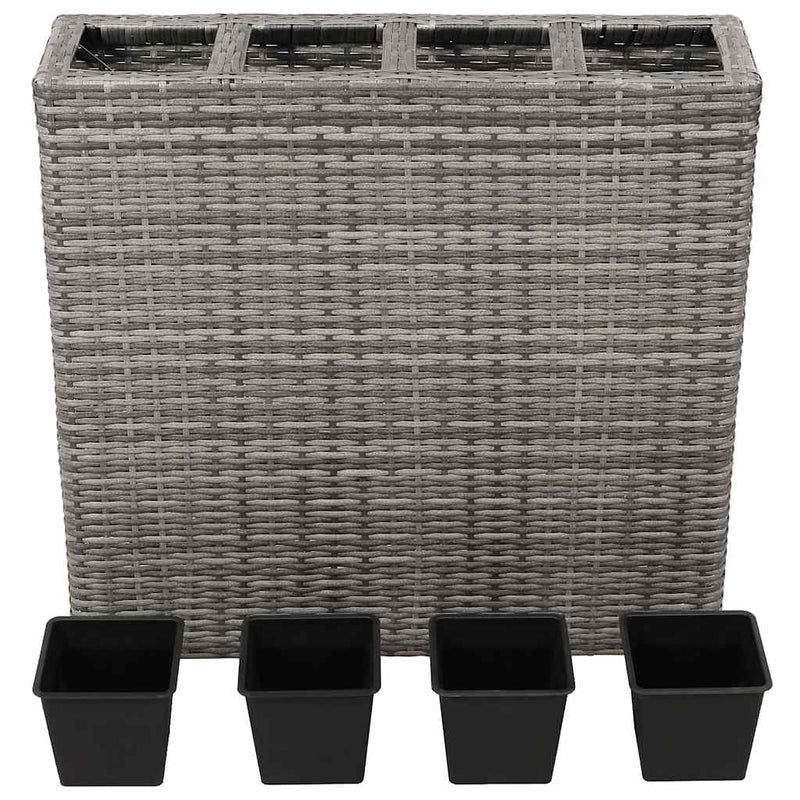 Afbeelding laden in galerijviewer, Vidaxl plantenbak verhoogd met 4 potten poly rattan grijs
