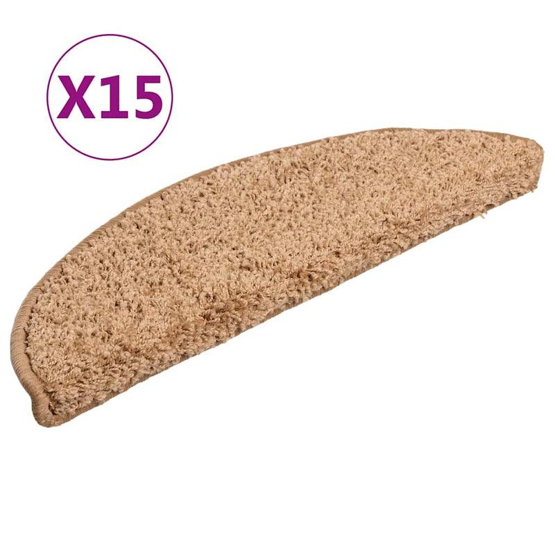 Afbeelding laden in galerijviewer, Vidaxl trapmatten 15 st 56x17x3 cm beige halfrond
