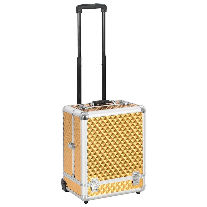 Afbeelding laden in galerijviewer, Vidaxl make-up trolley 35x29x45 cm aluminium goudkleurig
