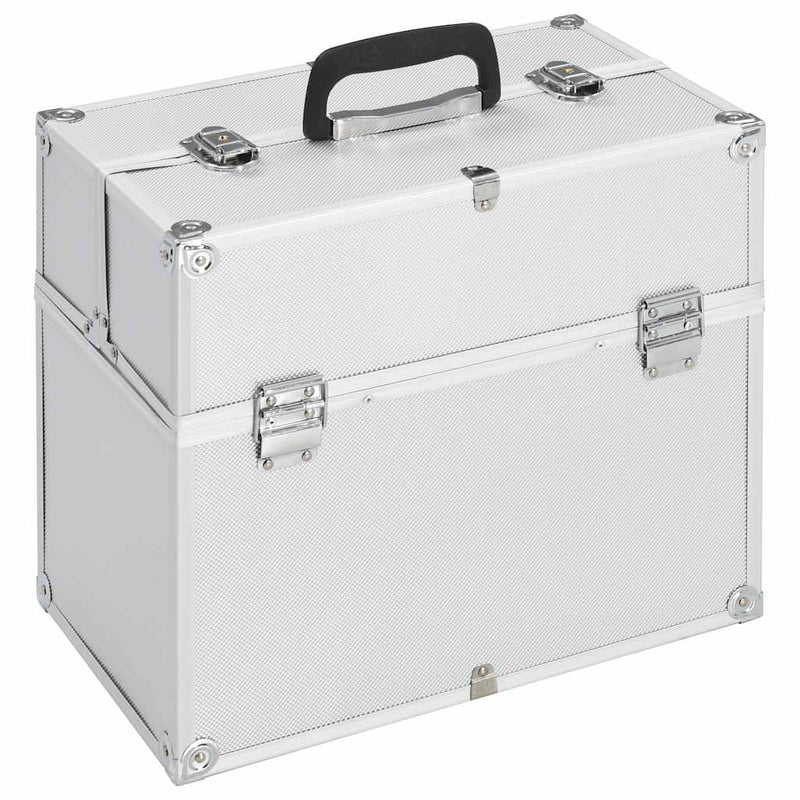 Afbeelding laden in galerijviewer, Vidaxl make-up koffer 38x23x34 cm aluminium zilverkleurig
