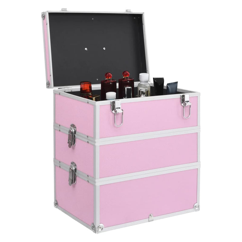 Afbeelding laden in galerijviewer, Vidaxl make-up koffer 37x24x40 cm aluminium roze
