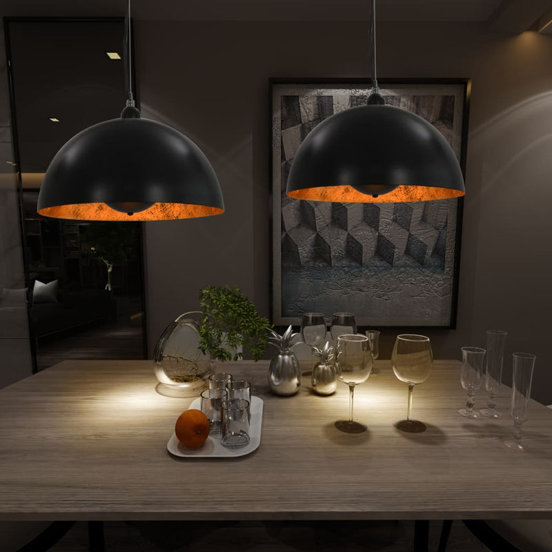 Afbeelding laden in galerijviewer, Vidaxl plafondlampen 2 st halfrond e27 40 cm zwart en goudkleurig
