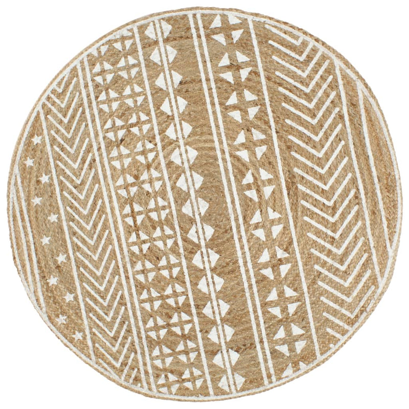 Afbeelding laden in galerijviewer, Vidaxl vloerkleed handgemaakt met witte print 120 cm jute
