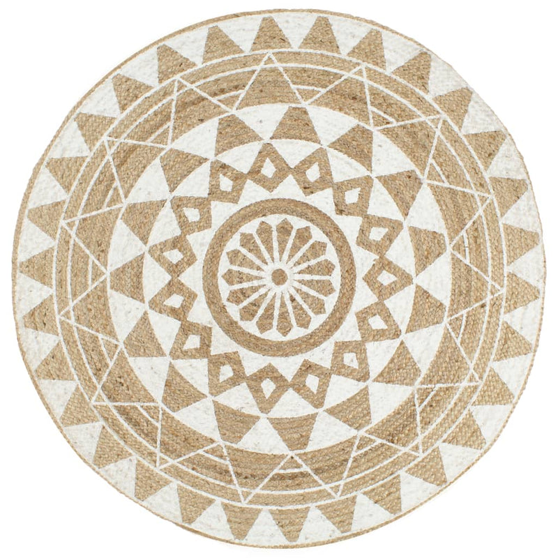 Afbeelding laden in galerijviewer, Vidaxl vloerkleed handgemaakt met witte print 90 cm jute
