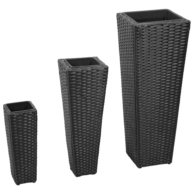 Afbeelding laden in galerijviewer, Vidaxl plantenbakken verhoogd 3 st poly rattan zwart
