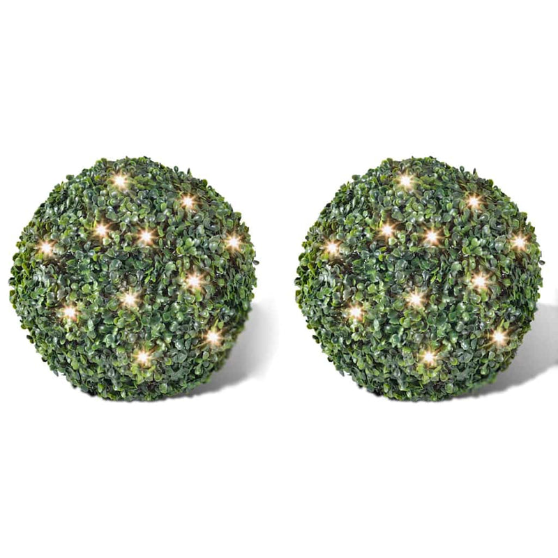 Afbeelding laden in galerijviewer, Vidaxl ronde kunstbuxus 35 cm met solar led-verlichting (2 stuks)
