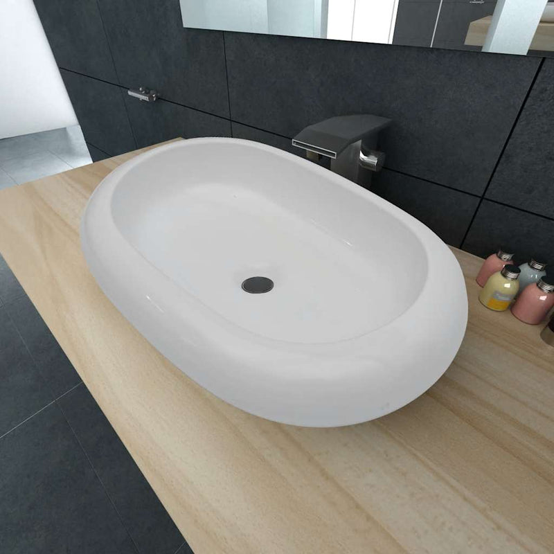 Afbeelding laden in galerijviewer, Vidaxl luxe keramische wasbak ovaal 63 x 42 cm (wit)

