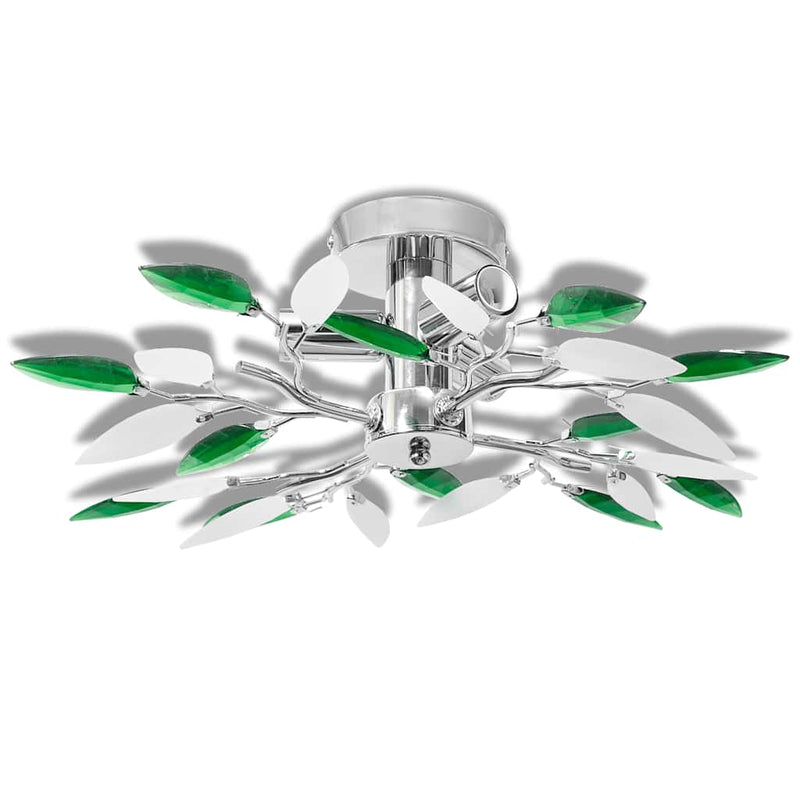 Afbeelding laden in galerijviewer, Vidaxl plafondlamp witte en groene acryl kristal bladeren 3xe14
