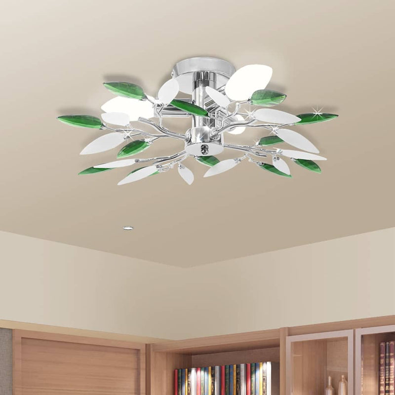 Afbeelding laden in galerijviewer, Vidaxl plafondlamp witte en groene acryl kristal bladeren 3xe14
