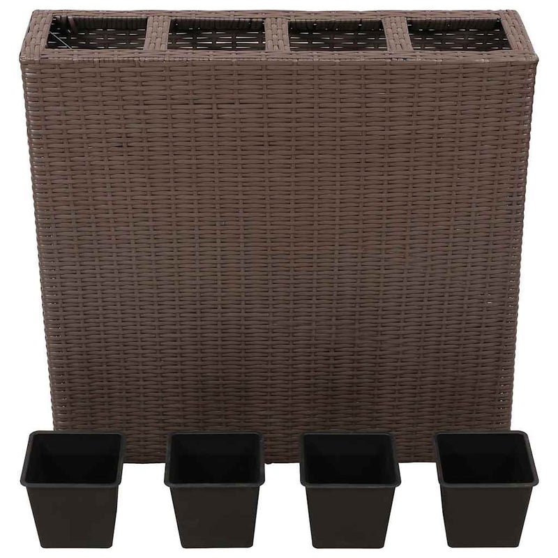 Afbeelding laden in galerijviewer, Vidaxl plantenbak verhoogd met 4 potten poly rattan bruin
