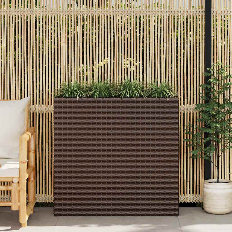Afbeelding laden in galerijviewer, Vidaxl plantenbak verhoogd met 4 potten poly rattan bruin
