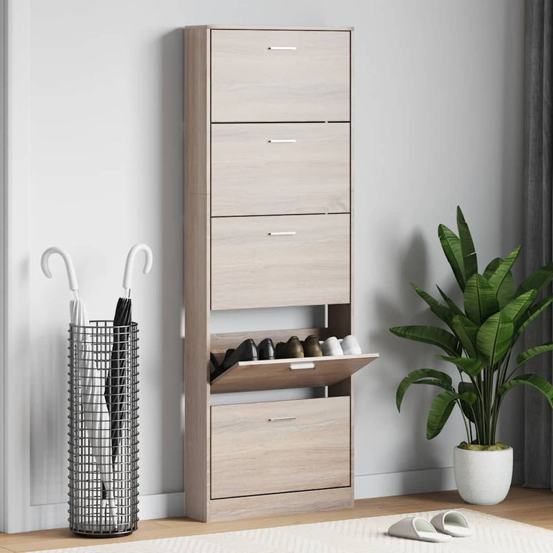 Afbeelding laden in galerijviewer, Vidaxl schoenenkast hout met 5 opbergvakken eiken-look
