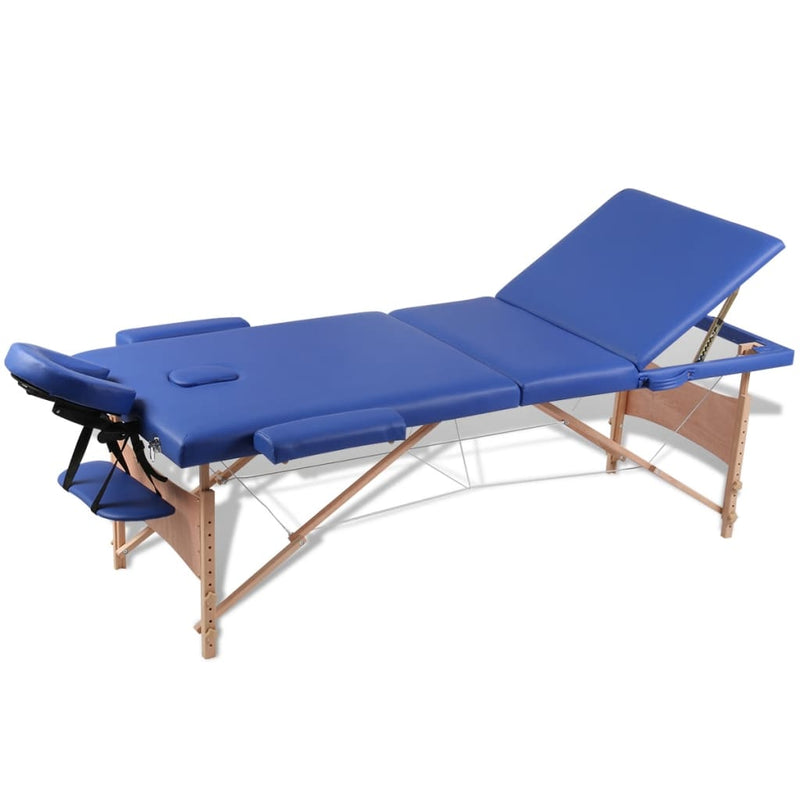 Afbeelding laden in galerijviewer, Vidaxl inklapbare massagetafel 3 zones met houten frame (blauw)
