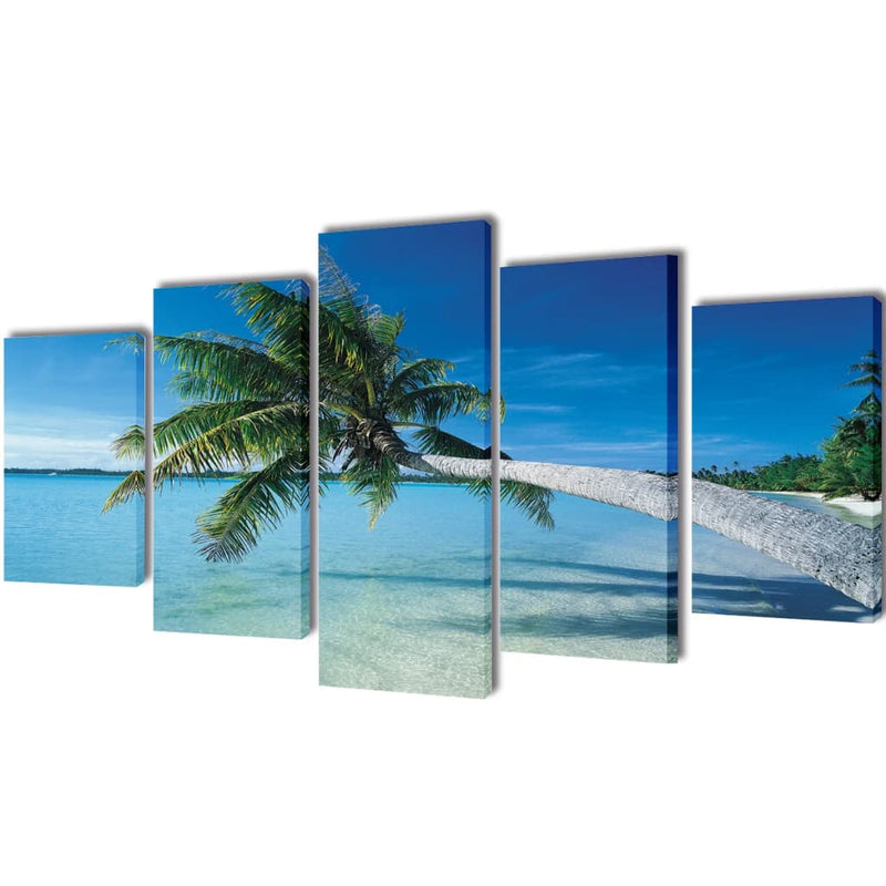 Afbeelding laden in galerijviewer, Vidaxl canvas muurdruk set zandstrand met palmboom 200 x 100 cm
