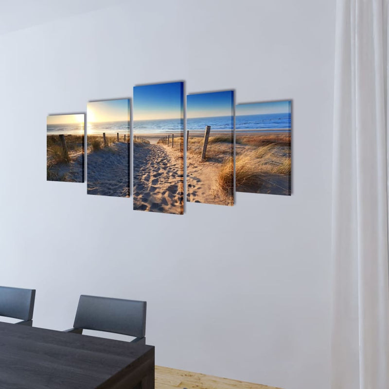 Afbeelding laden in galerijviewer, Vidaxl canvas muurdruk set zandstrand 200 x 100 cm
