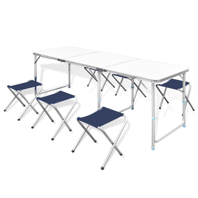 Afbeelding laden in galerijviewer, VidaXL Campingtafel in hoogte verstelbaar met 6 krukken 180x60 cm
