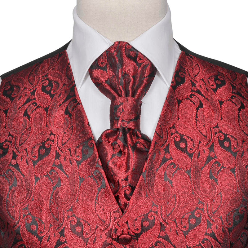 Afbeelding laden in galerijviewer, VidaXL Paisley bruidsvestset voor heren maat 54 bordeauxrood
