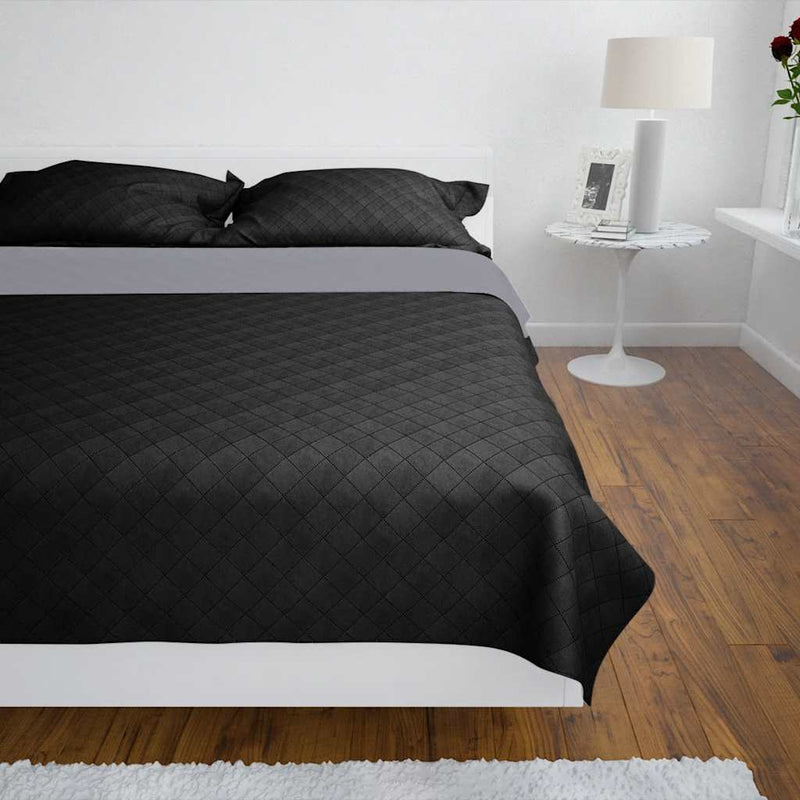 Afbeelding laden in galerijviewer, Vidaxl bedsprei gewatteerd dubbelzijdig 230x260 cm zwart grijs
