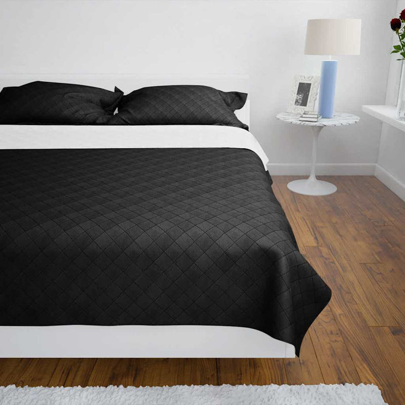 Afbeelding laden in galerijviewer, Vidaxl bedsprei gewatteerd dubbelzijdig 230x260 cm zwart wit
