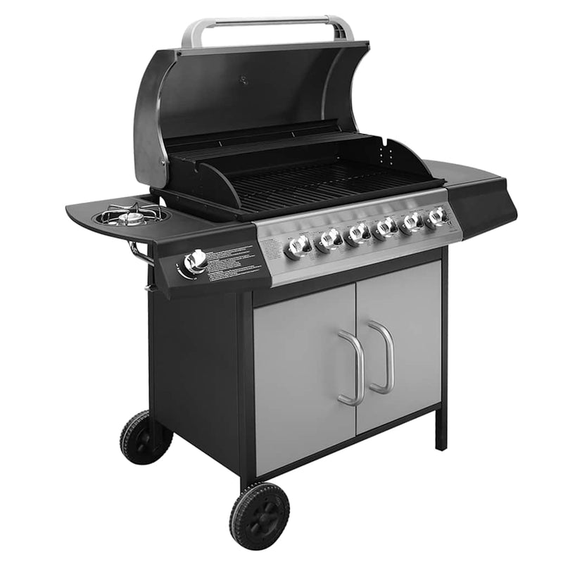 Afbeelding laden in galerijviewer, Vidaxl gasbarbecue 6+1 kookzone zwart en zilver
