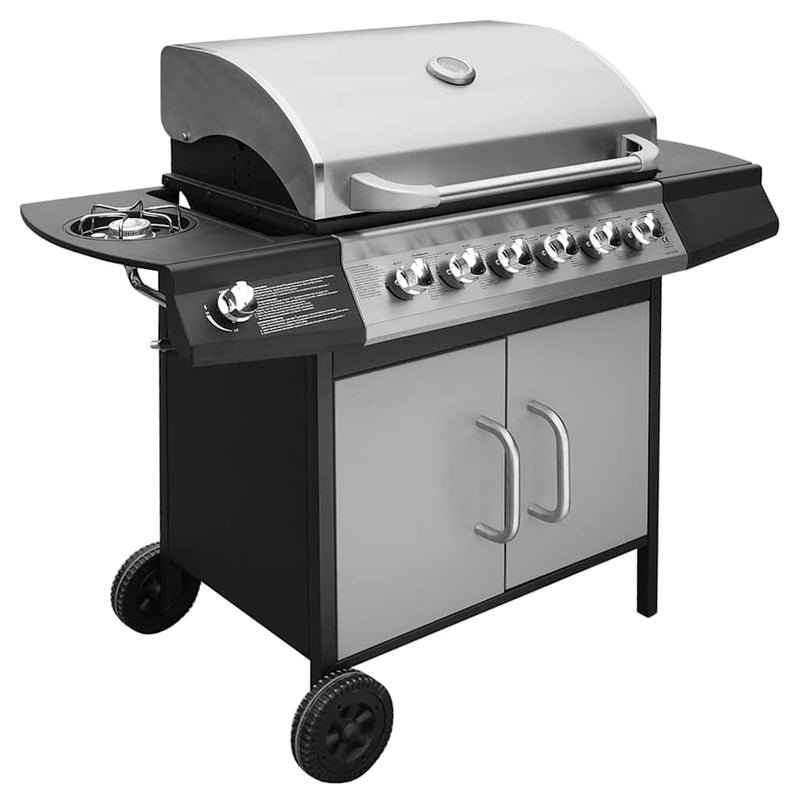 Afbeelding laden in galerijviewer, Vidaxl gasbarbecue 6+1 kookzone zwart en zilver
