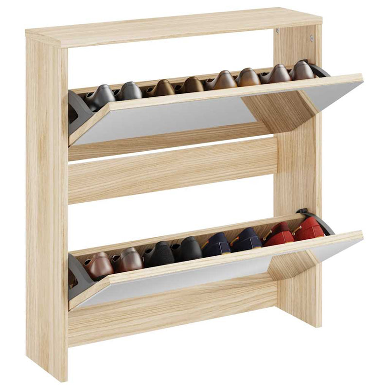 Afbeelding laden in galerijviewer, Vidaxl schoenenkast tweelaags met spiegel 63x17x67 cm eiken
