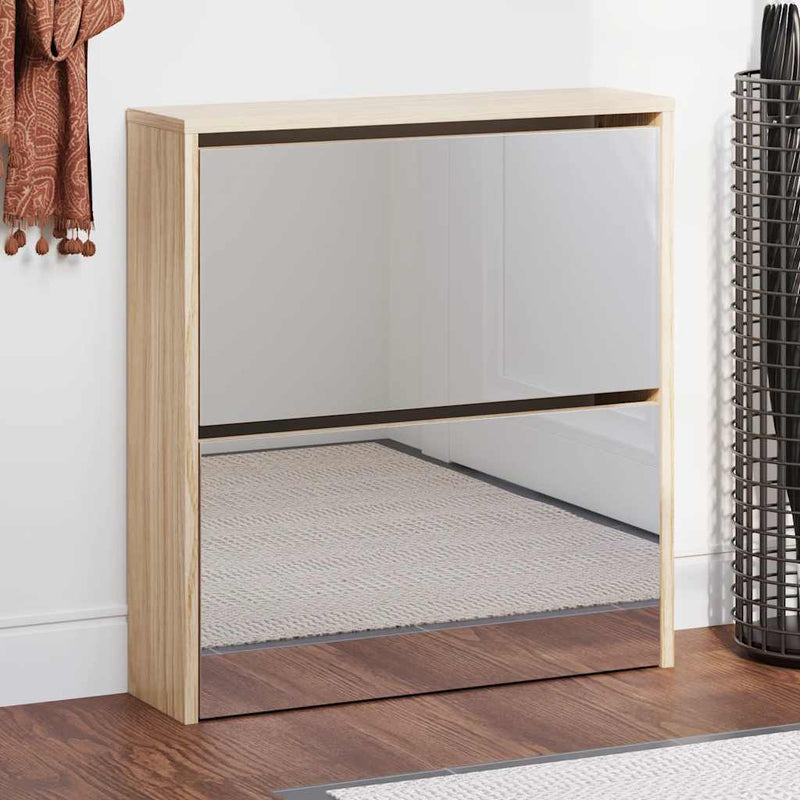 Afbeelding laden in galerijviewer, Vidaxl schoenenkast tweelaags met spiegel 63x17x67 cm eiken
