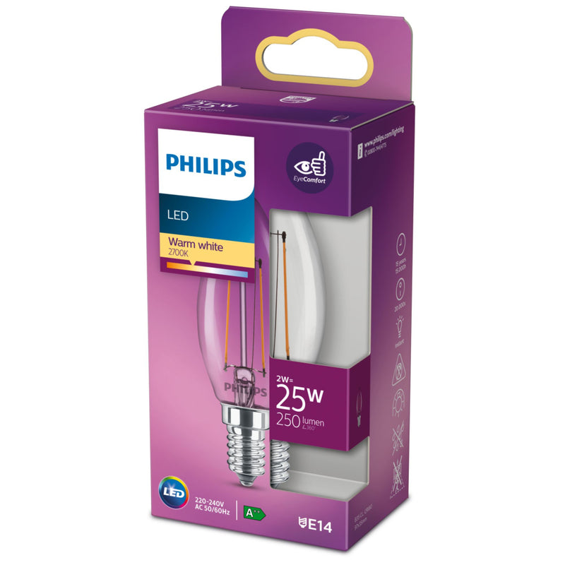 Afbeelding laden in galerijviewer, Philips led lamp - kaarslamp met e14 fitting - warmwit licht: 2700k - 25w - helder glas
