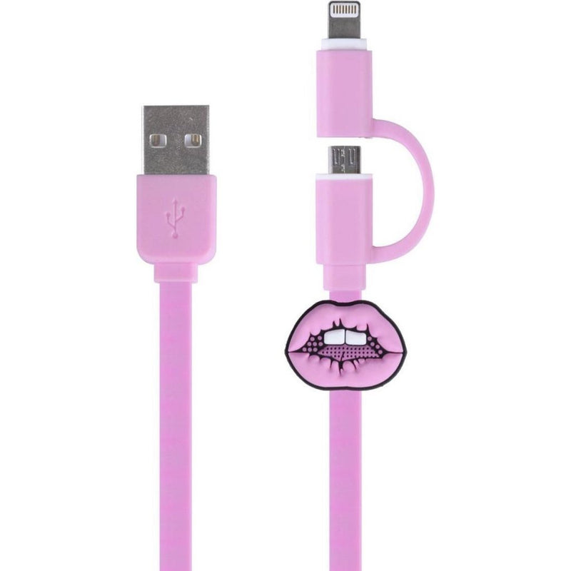 Afbeelding laden in galerijviewer, Kangaro k-58191006 dresz 2in1 micro-usb laadkabel + pin lippen roze
