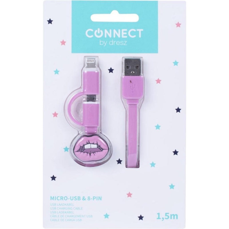 Afbeelding laden in galerijviewer, Kangaro k-58191006 dresz 2in1 micro-usb laadkabel + pin lippen roze
