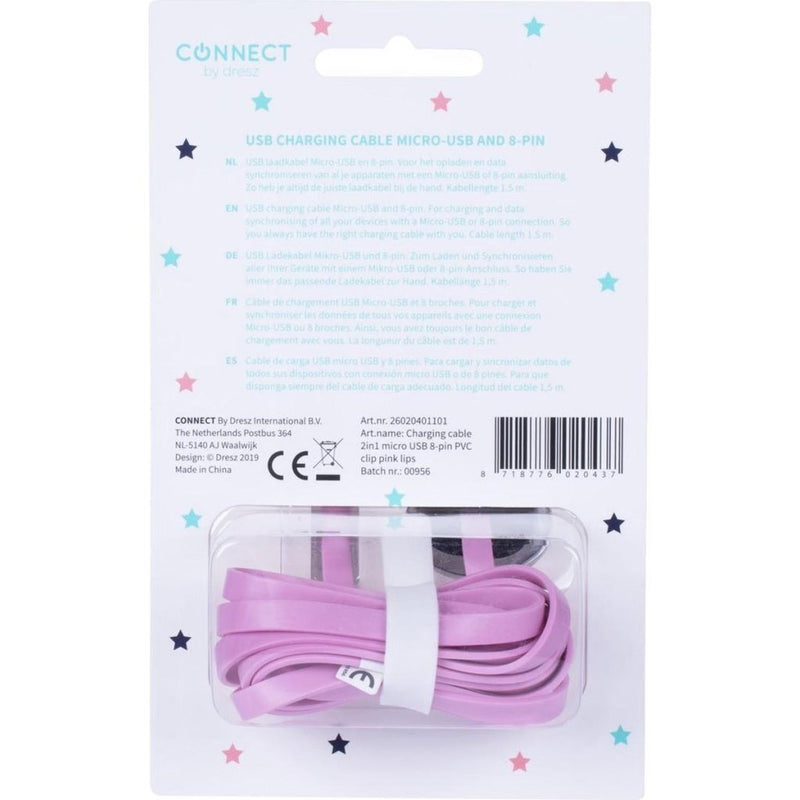 Afbeelding laden in galerijviewer, Kangaro k-58191006 dresz 2in1 micro-usb laadkabel + pin lippen roze
