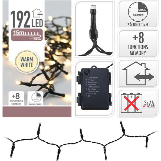 S.i.a. batterij kerstverlichting 14.5m 192 led