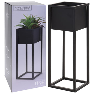 H s collection bloempot op standaard 60 cm metaal zwart
