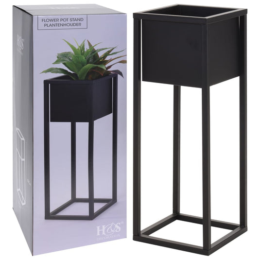 H s collection bloempot op standaard 60 cm metaal zwart