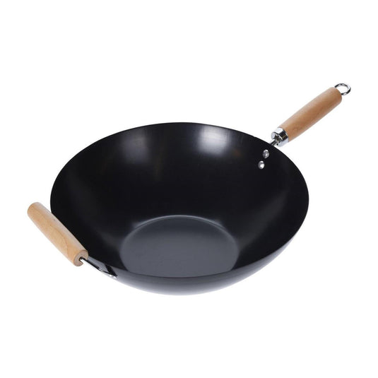 Excellent houseware wok carbon staal ø35cm met houten handgrepen