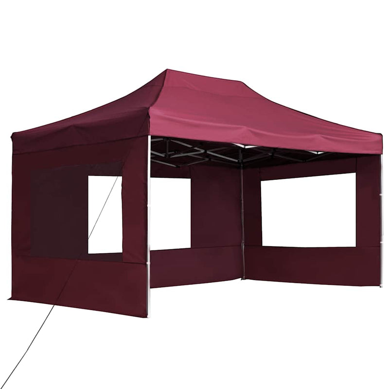 Afbeelding laden in galerijviewer, Vidaxl partytent inklapbaar met wanden 4,5x3 m aluminium wijnrood

