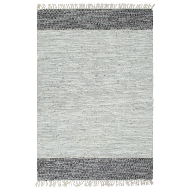 Afbeelding laden in galerijviewer, VidaXL Vloerkleed chindi handgeweven 160x230 cm leer grijs

