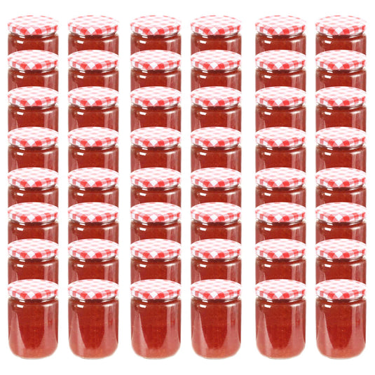 Vidaxl jampotten met wit met rode deksels 48 st 230 ml glas