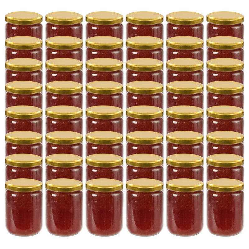 Afbeelding laden in galerijviewer, Vidaxl jampotten met goudkleurige deksels 48 st 230 ml glas

