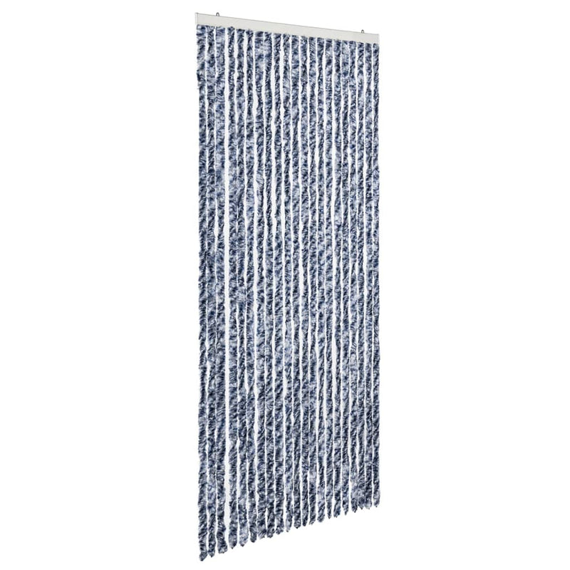Afbeelding laden in galerijviewer, Vidaxl vliegengordijn 90x220 cm chenille blauw, wit en zilver
