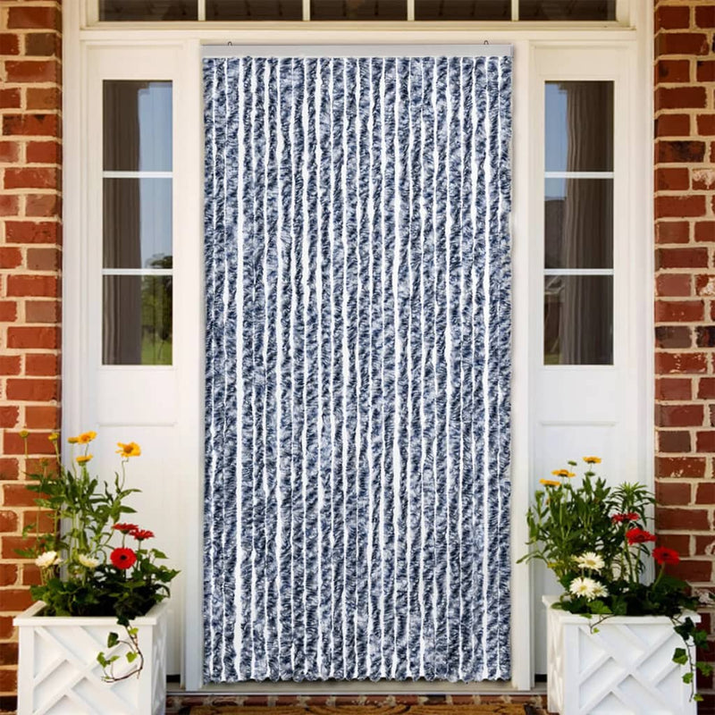 Afbeelding laden in galerijviewer, Vidaxl vliegengordijn 100x220 cm chenille blauw, wit en zilver
