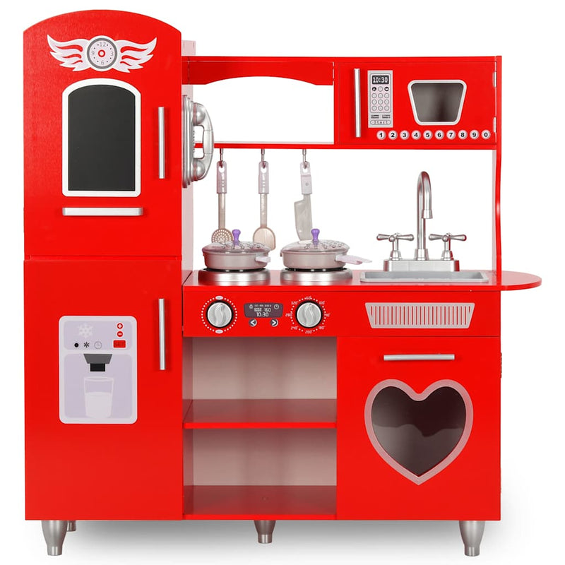Afbeelding laden in galerijviewer, Vidaxl kinderspeelkeuken 84x31x89 cm mdf rood
