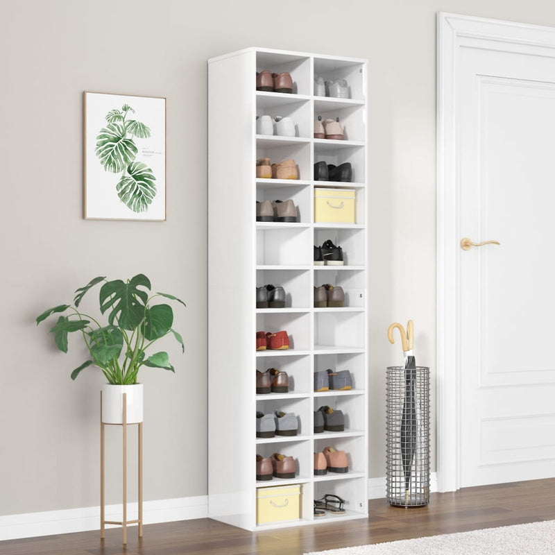 Afbeelding laden in galerijviewer, VidaXL Schoenenkast 54x34x183 cm spaanplaat hoogglans wit
